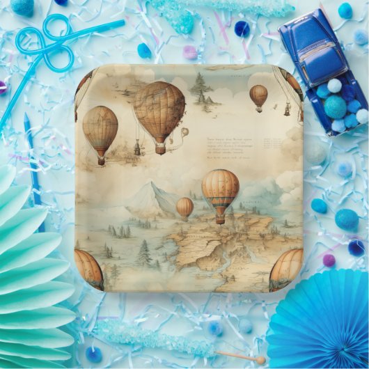 Vintager Heißluftballon in einer Serenlandschaft ( Pappteller (Party)