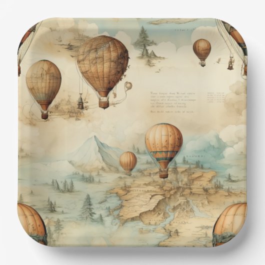 Vintager Heißluftballon in einer Serenlandschaft ( Pappteller (Vorderseite)