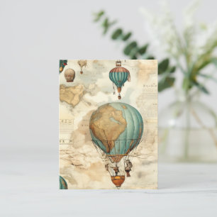 Vintager Heißluftballon in einer Serenlandschaft ( Postkarte