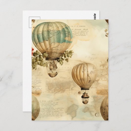 Vintager Heißluftballon in einer Serenlandschaft ( Postkarte (Vorne/Hinten)