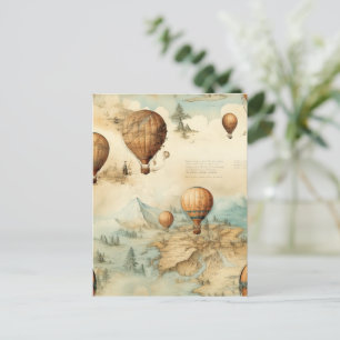 Vintager Heißluftballon in einer Serenlandschaft ( Postkarte