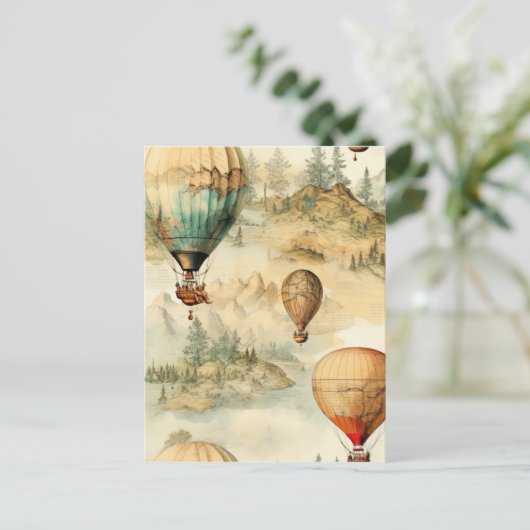 Vintager Heißluftballon in einer Serenlandschaft ( Postkarte (Stehend Vorderseite)
