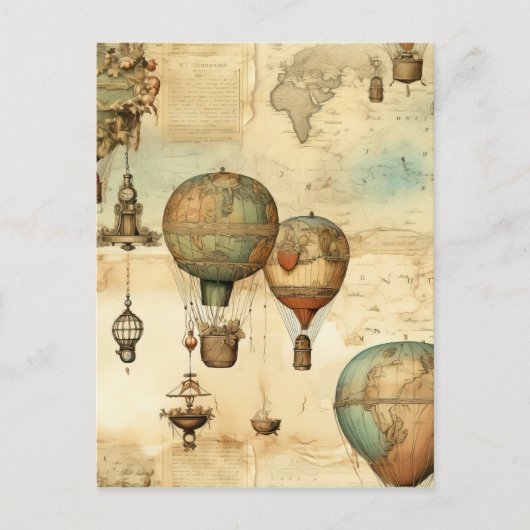 Vintager Heißluftballon in einer Serenlandschaft ( Postkarte (Vorderseite)