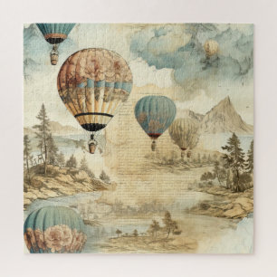 Vintager Heißluftballon in einer Serenlandschaft ( Puzzle