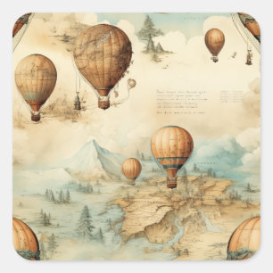 Vintager Heißluftballon in einer Serenlandschaft ( Quadratischer Aufkleber
