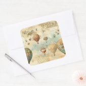 Vintager Heißluftballon in einer Serenlandschaft ( Quadratischer Aufkleber (Umschlag)