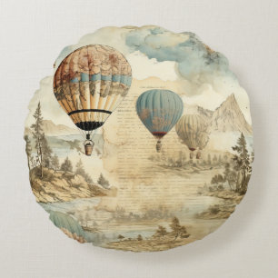 Vintager Heißluftballon in einer Serenlandschaft ( Rundes Kissen