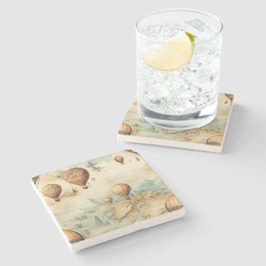 Vintager Heißluftballon in einer Serenlandschaft ( Steinuntersetzer (Seitenansicht)