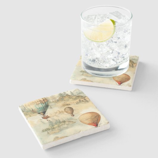 Vintager Heißluftballon in einer Serenlandschaft ( Steinuntersetzer (Seitenansicht)