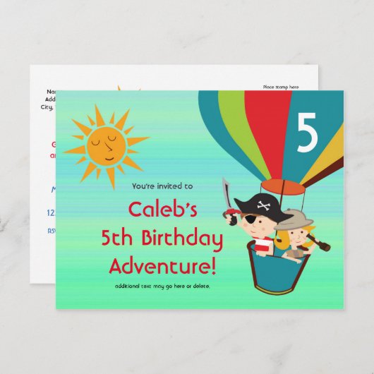 Vintager Heißluftballon Kindergeburtstag Postkarte (Vorne/Hinten)