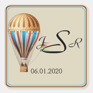 Vintager Heißluftballon Monogramm-Aufkleber Quadratischer Aufkleber