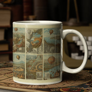 Vintager Heißluftballon Sammelkartenmuster Kaffeetasse