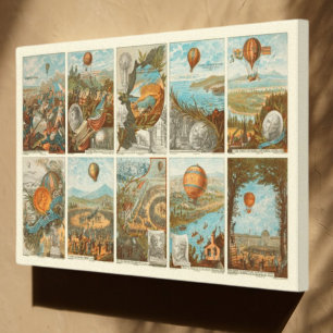 Vintager Heißluftballon Sammelkartenmuster Leinwanddruck