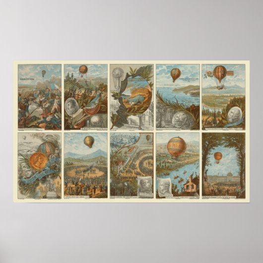 Vintager Heißluftballon Sammelkartenmuster Poster (Vorne)