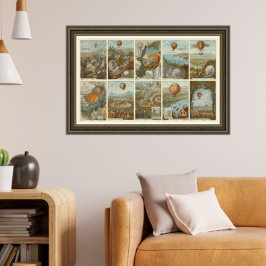 Vintager Heißluftballon Sammelkartenmuster Poster