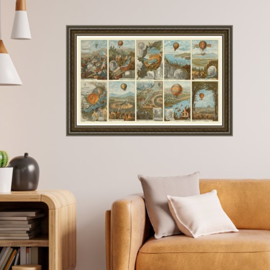 Vintager Heißluftballon Sammelkartenmuster Poster