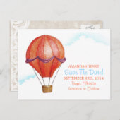 Vintager Heißluftballon Save the Date Ankündigungspostkarte (Vorne/Hinten)