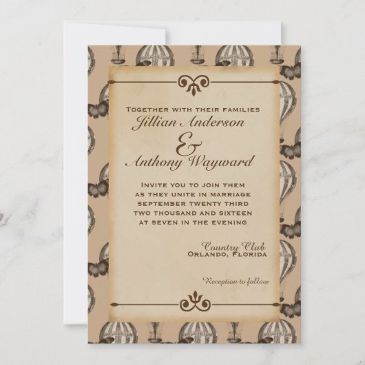 Vintager Heißluftballon Tan Wedding Einladung (Vorderseite)