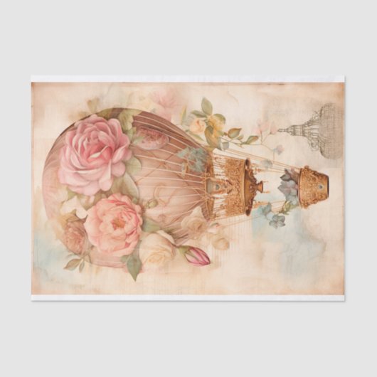 Vintager Heißluftballon WiTh Florals Tissue Paper Seidenpapier (Vorderseite)