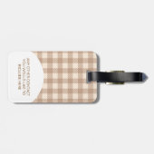 Vintager, hellbrauner, beiger Gingham geprüft Gepäckanhänger (Rückseite horizontal)