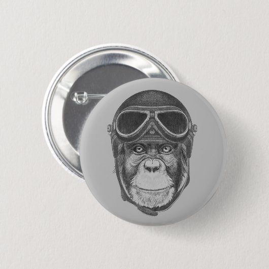 Vintager Helm Schimpanse Button (Vorne & Hinten)