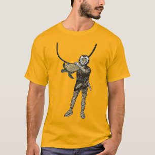 Vintager Helmtaucher mit Schildkröte T-Shirt