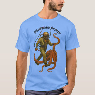 Vintager Helmtaucher Wandern mit einem Oktopus URM T-Shirt