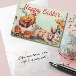 Vintager Hengst und Bunny Carriage Oaster Feiertagskarte