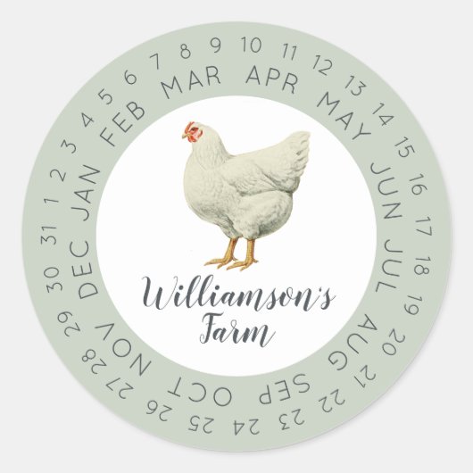 Vintager Hennenbesitz Datum Eierkarton grün Runder Aufkleber (Vorderseite)