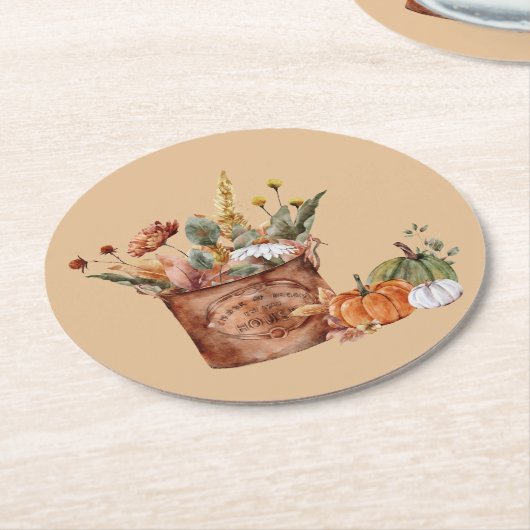 Vintager Herbst - Blumenarrangements & Pumpkins Runder Pappuntersetzer (Angewinkelt)