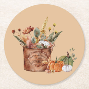 Vintager Herbst - Blumenarrangements & Pumpkins Runder Pappuntersetzer