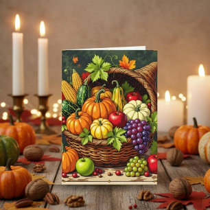 Vintager Herbst Erntedank Cornucopia Karte