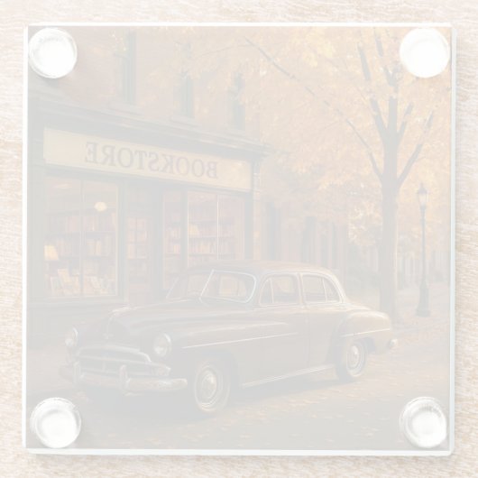 Vintager Herbst/Herbst-Buchladen Glasuntersetzer (Rückseite)
