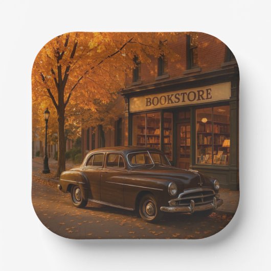 Vintager Herbst/Herbst-Buchladen Pappteller (Vorderseite)