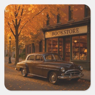 Vintager Herbst/Herbst-Buchladen Quadratischer Aufkleber