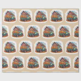 Vintager Herbst-LKW und Stall, Retro-Herbsttag, Geschenkpapier
