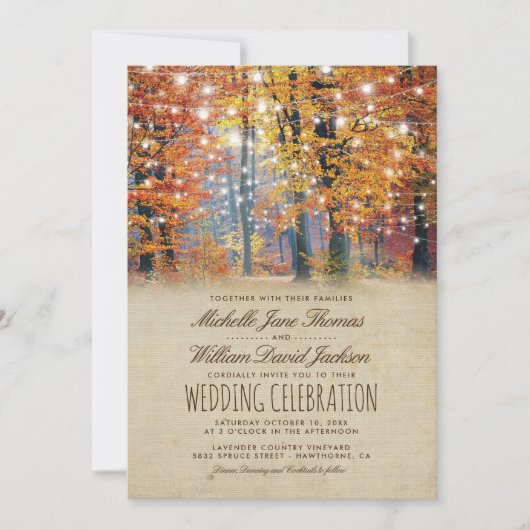 Vintager Herbst Rustikale Herbstlichter Hochzeit Einladung (Vorderseite)