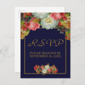 Vintager Herbstblumenmarinebräu RSVP Postkarte (Vorne/Hinten)
