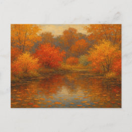 Vintager Herbstgang Ahorn Roter Garten Teich Postkarte