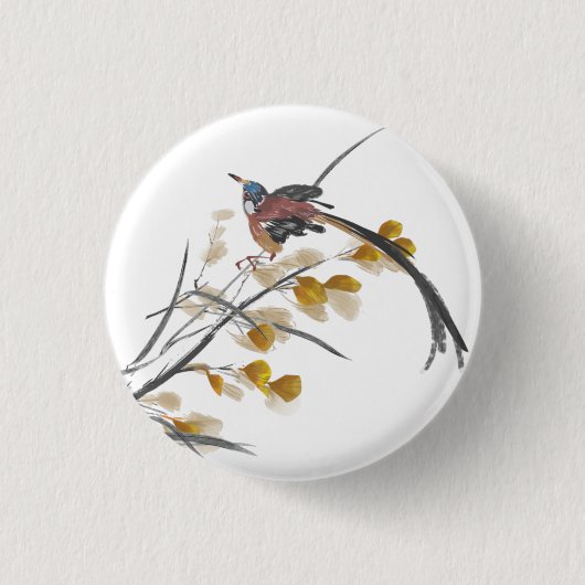 Vintager Herbstleaves Paradies Flycatcher Bird Button (Vorderseite)