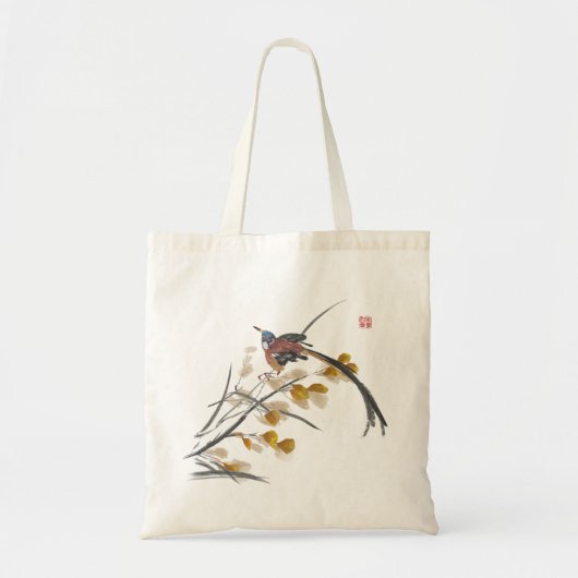 Vintager Herbstleaves Paradies Flycatcher Bird Tragetasche (Vorne)