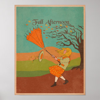 Vintager Herbstwinde mit Regenschirm Poster