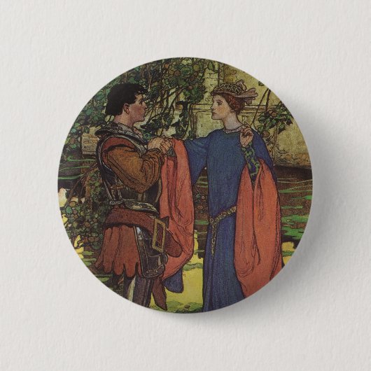 Vintager Heroprinz Ritter die Rüstungsprinzessin Button (Vorderseite)