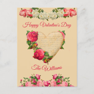 Vintager Herzfloral Valentine Feiertagspostkarte