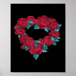 Vintager Herzkranz mit Rote Rosen für Romantik und Poster