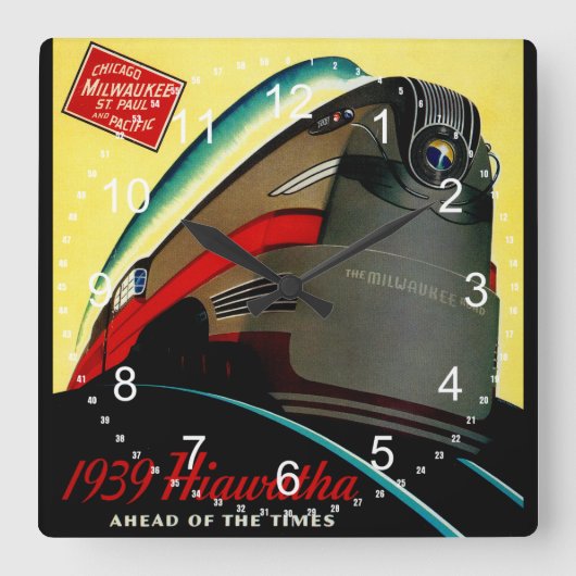 Vintager Hiawatha Streamlining-Zug Quadratische Wanduhr (Vorderseite)