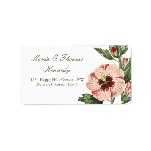 Vintager Hibisken Floral Address Mailing Labels Adressaufkleber (Vorne)