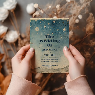 Vintager Himmelsblauer Halbmond Einladung