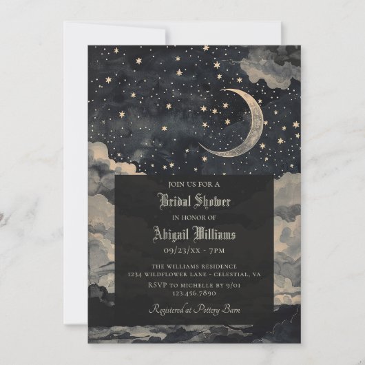 Vintager Himmelsmond Sterne Mystisches Brautparty Einladung (Vorderseite)