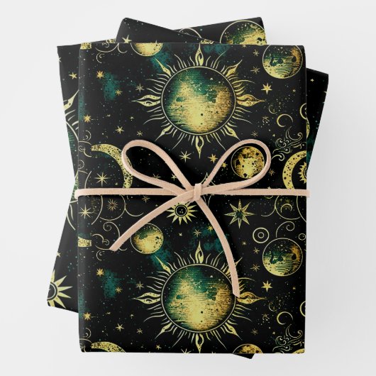 Vintager Himmelsmond und Star Geschenkpapier Set (Beispiel)